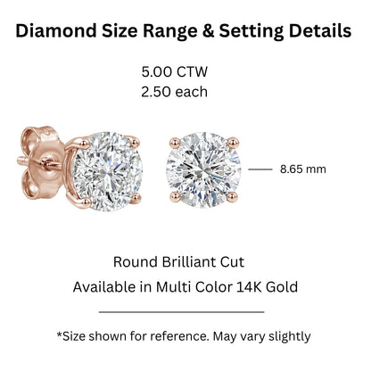 Lab-Grown Diamond Round Stud Earrings in 14K White Gold or 14K Yellow Gold
