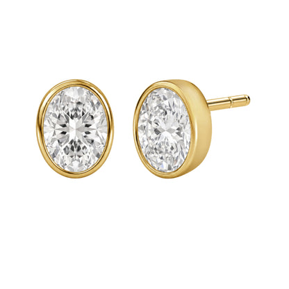 Lab-Grown Diamond Oval Bezel Stud Earrings in 14K White Gold or 14K Yellow Gold