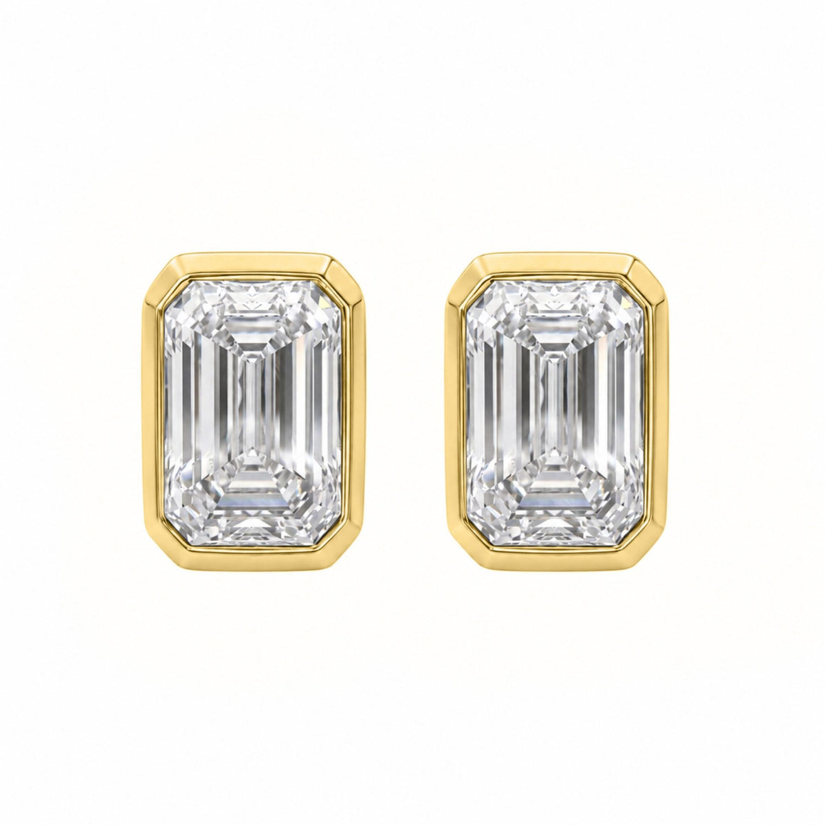 Lab-Grown Diamond Emerald-Cut Bezel Stud Earrings in 14K White Gold or 14K Yellow Gold