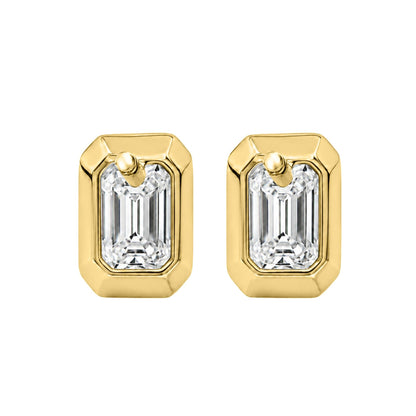 Lab-Grown Diamond Emerald-Cut Bezel Stud Earrings in 14K White Gold or 14K Yellow Gold