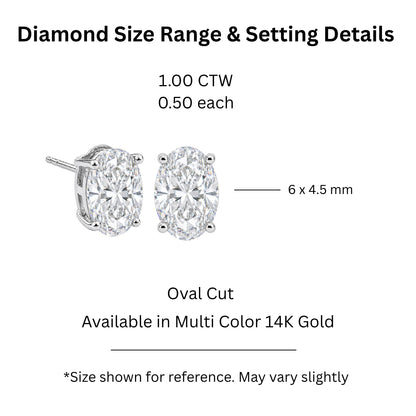 Lab-Grown Diamond Oval Stud Earrings in 14K White Gold or 14K Yellow Gold