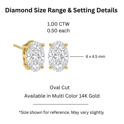 Lab-Grown Diamond Oval Stud Earrings in 14K White Gold or 14K Yellow Gold