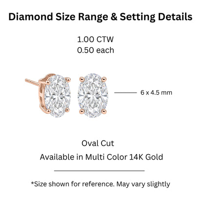 Lab-Grown Diamond Oval Stud Earrings in 14K White Gold or 14K Yellow Gold