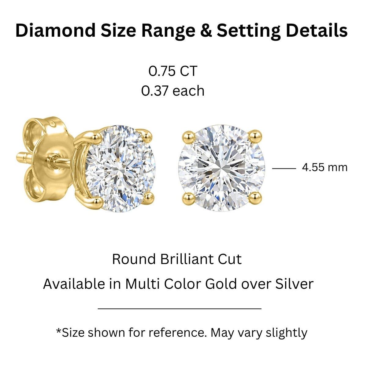 0.75 ct. T.W. Lab-Grown Diamond Round Stud Earrings in 14K Gold over Silver