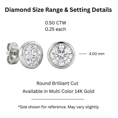 Lab-Grown Diamond Round Bezel Stud Earrings in 14K White Gold or 14K Yellow Gold