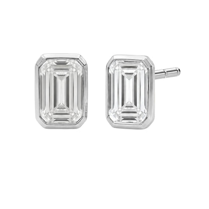 Lab-Grown Diamond Emerald-Cut Bezel Stud Earrings in 14K White Gold or 14K Yellow Gold