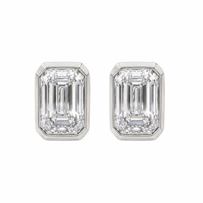 Lab-Grown Diamond Emerald-Cut Bezel Stud Earrings in 14K White Gold or 14K Yellow Gold