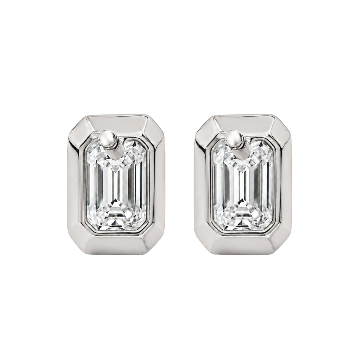Lab-Grown Diamond Emerald-Cut Bezel Stud Earrings in 14K White Gold or 14K Yellow Gold