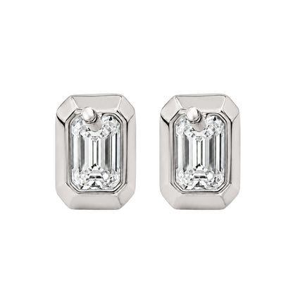 Lab-Grown Diamond Emerald-Cut Bezel Stud Earrings in 14K White Gold or 14K Yellow Gold