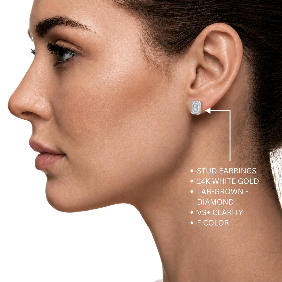 Lab-Grown Diamond Emerald-Cut Bezel Stud Earrings in 14K White Gold or 14K Yellow Gold
