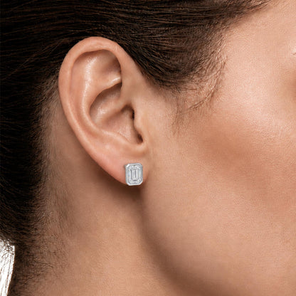 Lab-Grown Diamond Emerald-Cut Bezel Stud Earrings in 14K White Gold or 14K Yellow Gold