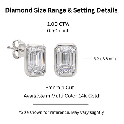 Lab-Grown Diamond Emerald-Cut Bezel Stud Earrings in 14K White Gold or 14K Yellow Gold