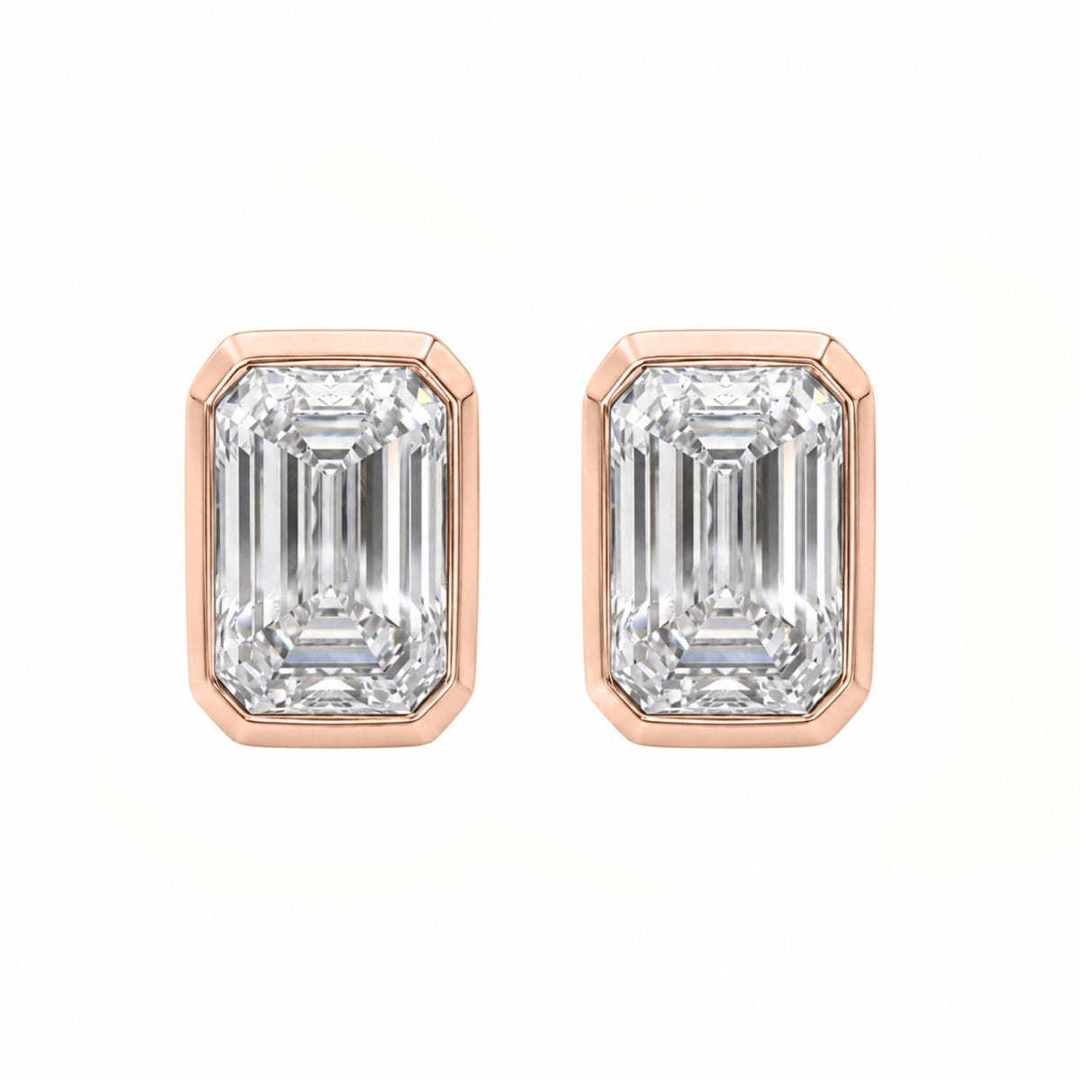 Lab-Grown Diamond Emerald-Cut Bezel Stud Earrings in 14K White Gold or 14K Yellow Gold
