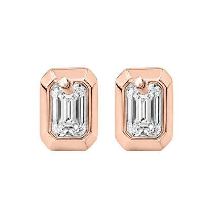 Lab-Grown Diamond Emerald-Cut Bezel Stud Earrings in 14K White Gold or 14K Yellow Gold