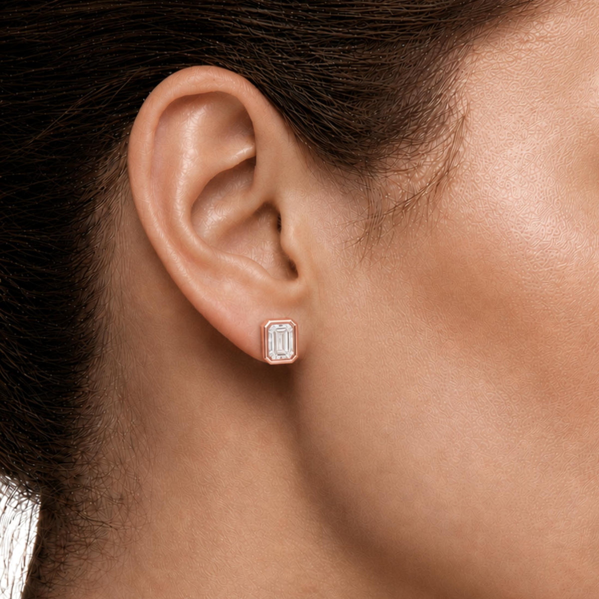 Lab-Grown Diamond Emerald-Cut Bezel Stud Earrings in 14K White Gold or 14K Yellow Gold