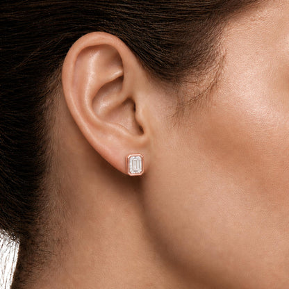 Lab-Grown Diamond Emerald-Cut Bezel Stud Earrings in 14K White Gold or 14K Yellow Gold