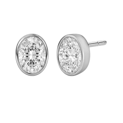 Lab-Grown Diamond Oval Bezel Stud Earrings in 14K White Gold or 14K Yellow Gold