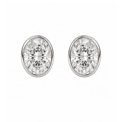 Lab-Grown Diamond Oval Bezel Stud Earrings in 14K White Gold or 14K Yellow Gold