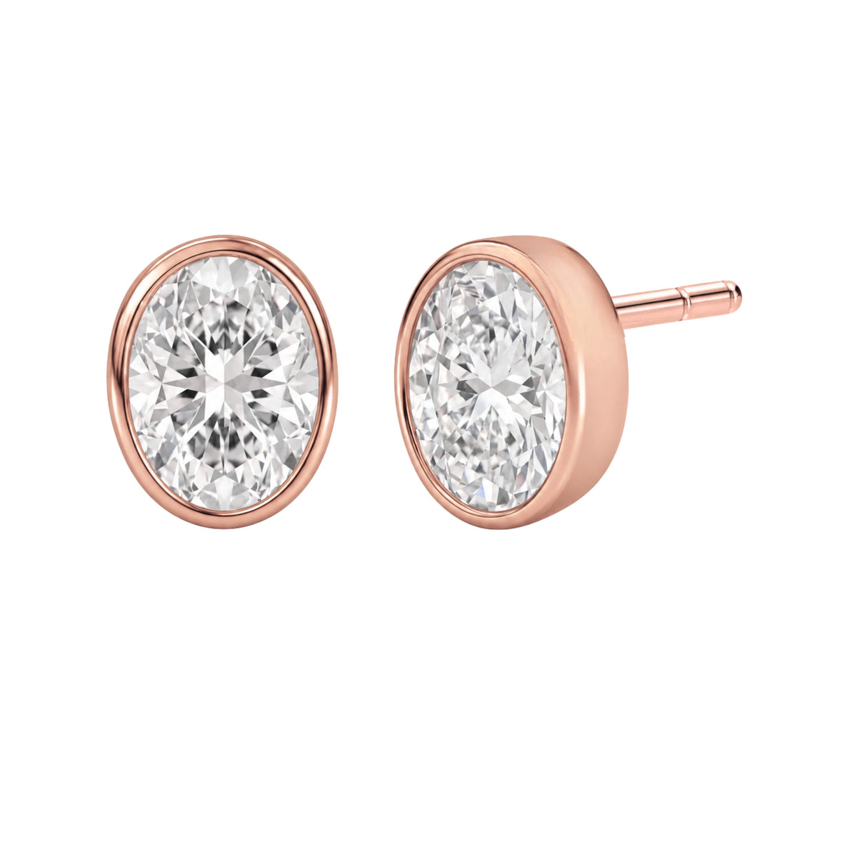 Lab-Grown Diamond Oval Bezel Stud Earrings in 14K White Gold or 14K Yellow Gold