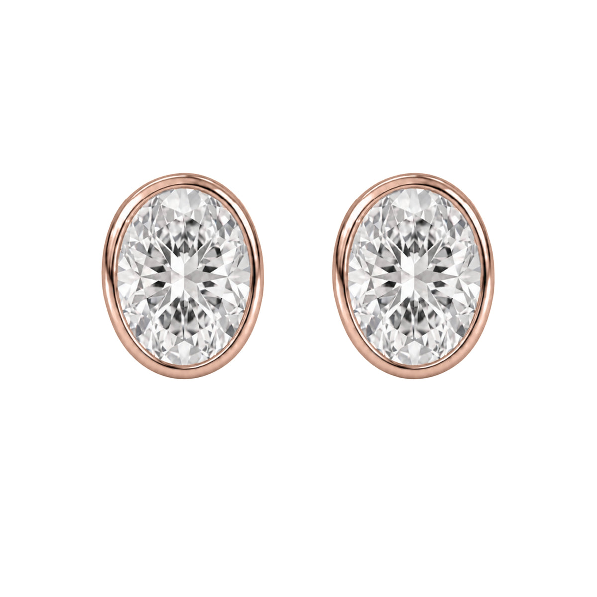 Lab-Grown Diamond Oval Bezel Stud Earrings in 14K White Gold or 14K Yellow Gold