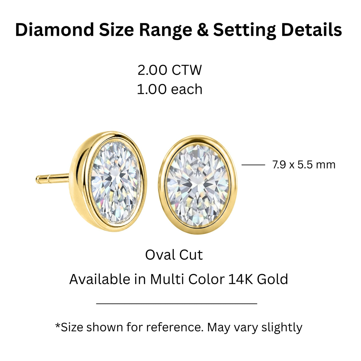 Lab-Grown Diamond Oval Bezel Stud Earrings in 14K White Gold or 14K Yellow Gold