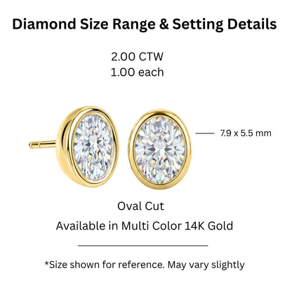 Lab-Grown Diamond Oval Bezel Stud Earrings in 14K White Gold or 14K Yellow Gold