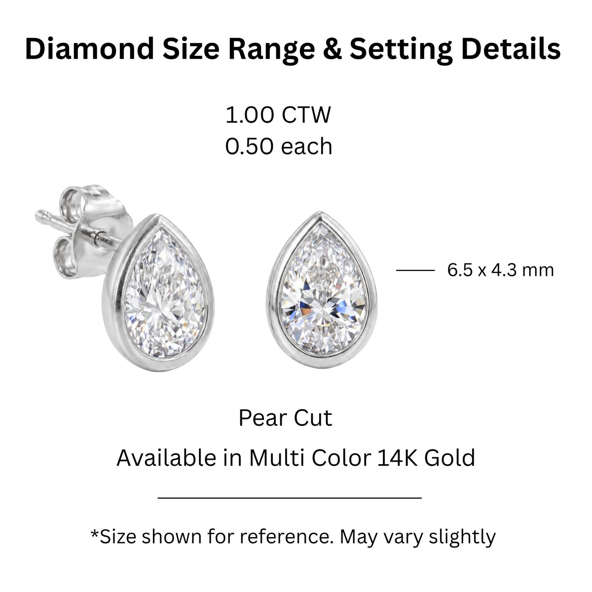 Lab-Grown Diamond Pear Bezel Stud Earrings in 14K White Gold or 14K Yellow Gold