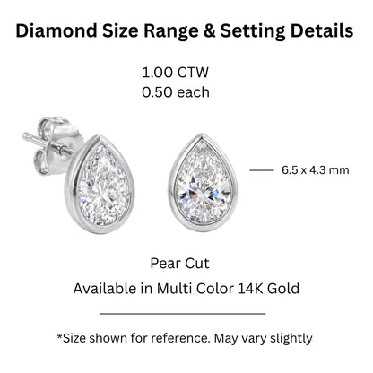 Lab-Grown Diamond Pear Bezel Stud Earrings in 14K White Gold or 14K Yellow Gold