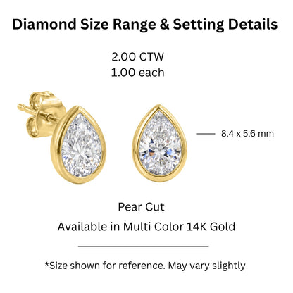 Lab-Grown Diamond Pear Bezel Stud Earrings in 14K White Gold or 14K Yellow Gold