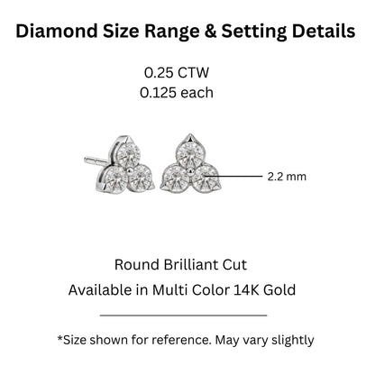 Lab-Grown Diamond Round Three-Stone Earrings in 14K White Gold or 14K Yellow Gold