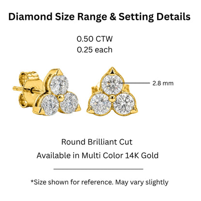 Lab-Grown Diamond Round Three-Stone Earrings in 14K White Gold or 14K Yellow Gold