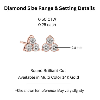 Lab-Grown Diamond Round Three-Stone Earrings in 14K White Gold or 14K Yellow Gold