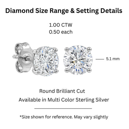 1 ct. T.W. Lab-Grown Diamond Round Stud Earrings in Sterling Silver