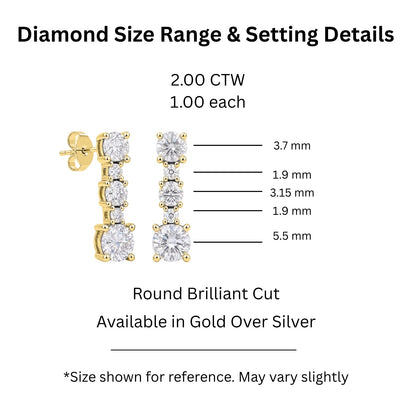 2 ct. T.W. Lab-Grown Diamond Round Drop Earrings in Sterling Silver or 14K Gold over Silver