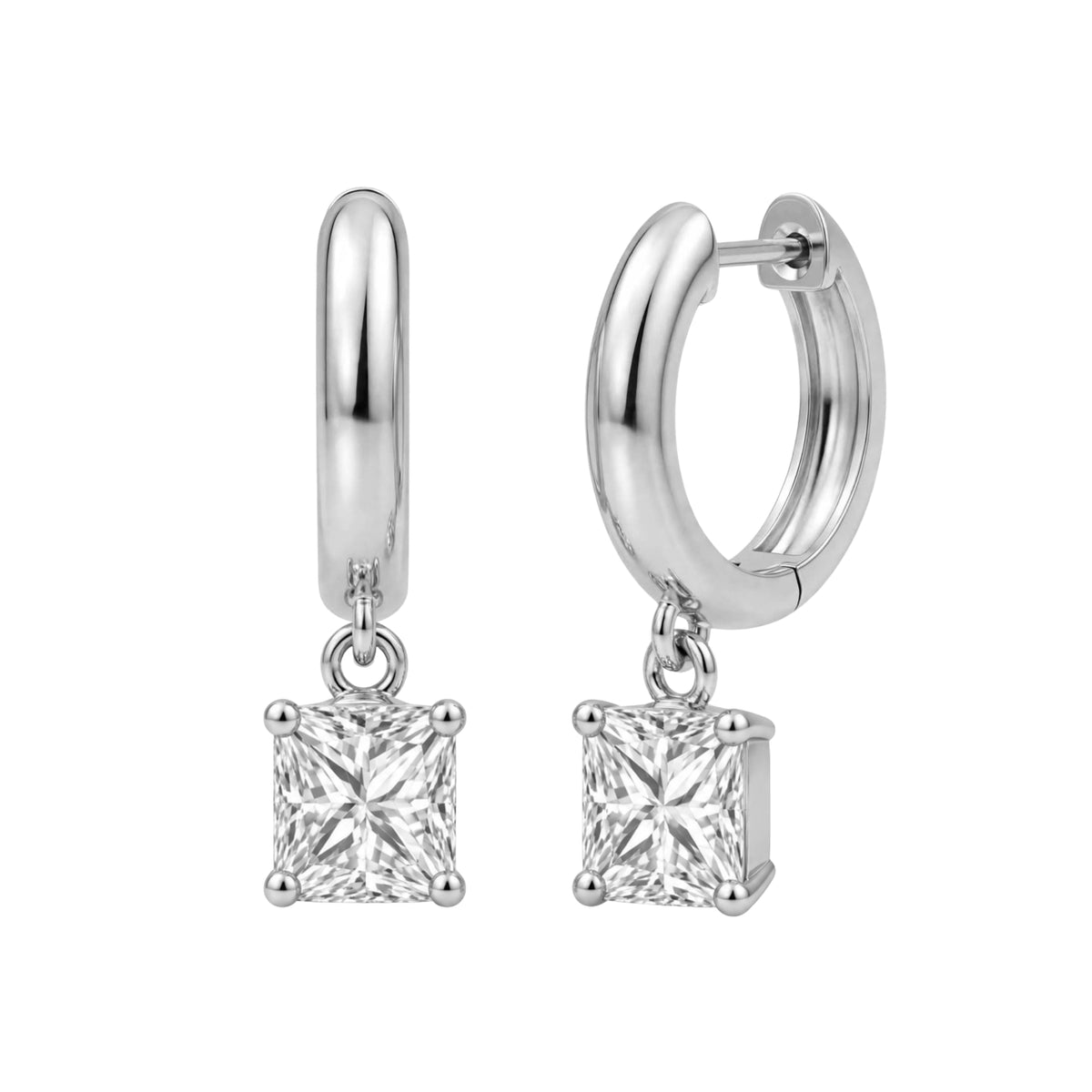 Lab-Grown Diamond Princess Hoop Earrings in 14K White Gold or 14K Yellow Gold