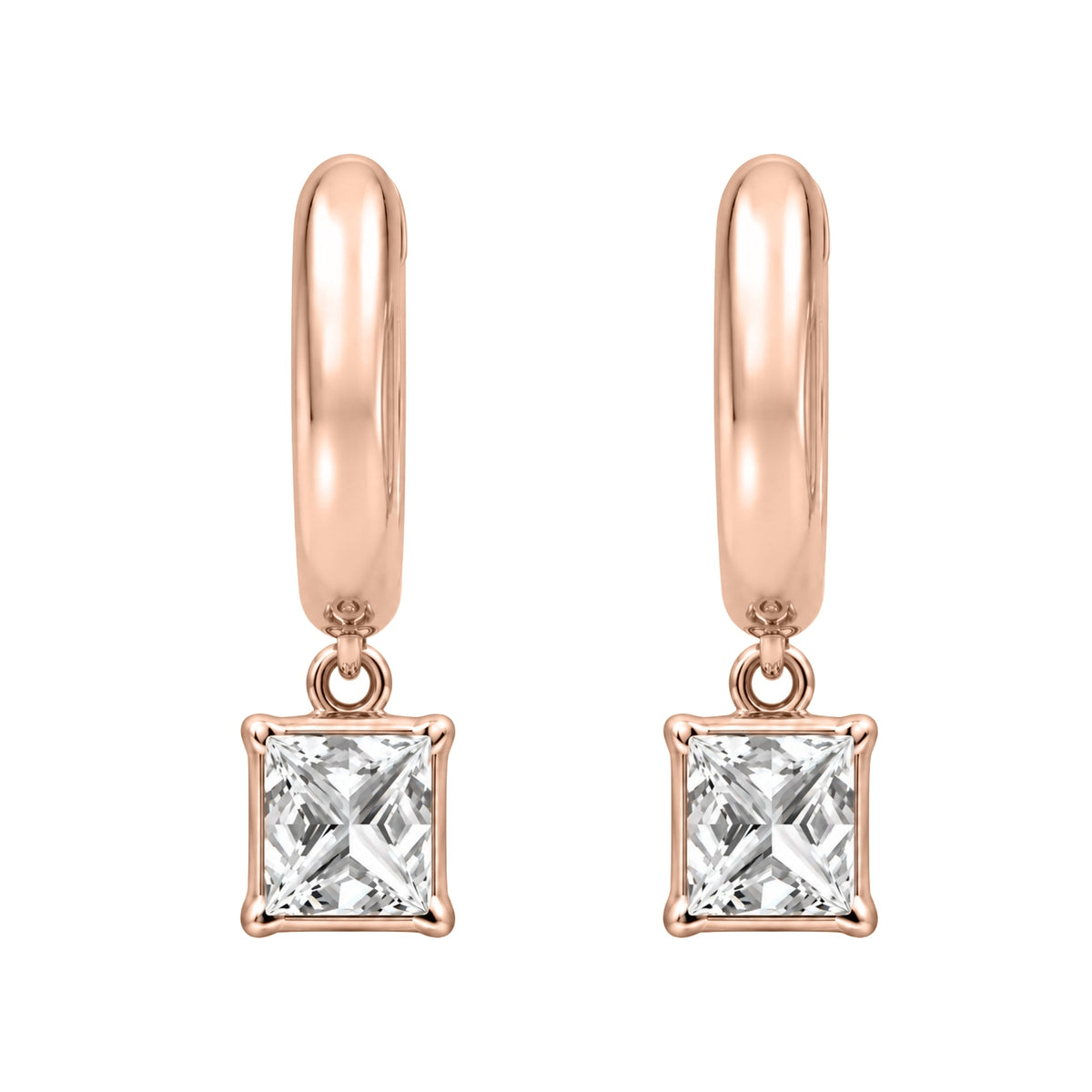 Lab-Grown Diamond Princess Hoop Earrings in 14K White Gold or 14K Yellow Gold