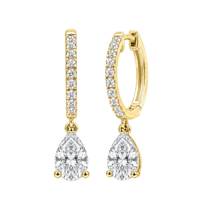 Lab-Grown Diamond Pear With Round Hoop Earrings in 14K White Gold or 14K Yellow Gold