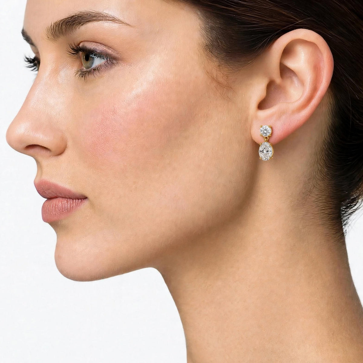 Lab-Grown Diamond Round-Oval Stud Earrings in 14K White Gold or 14K Yellow Gold