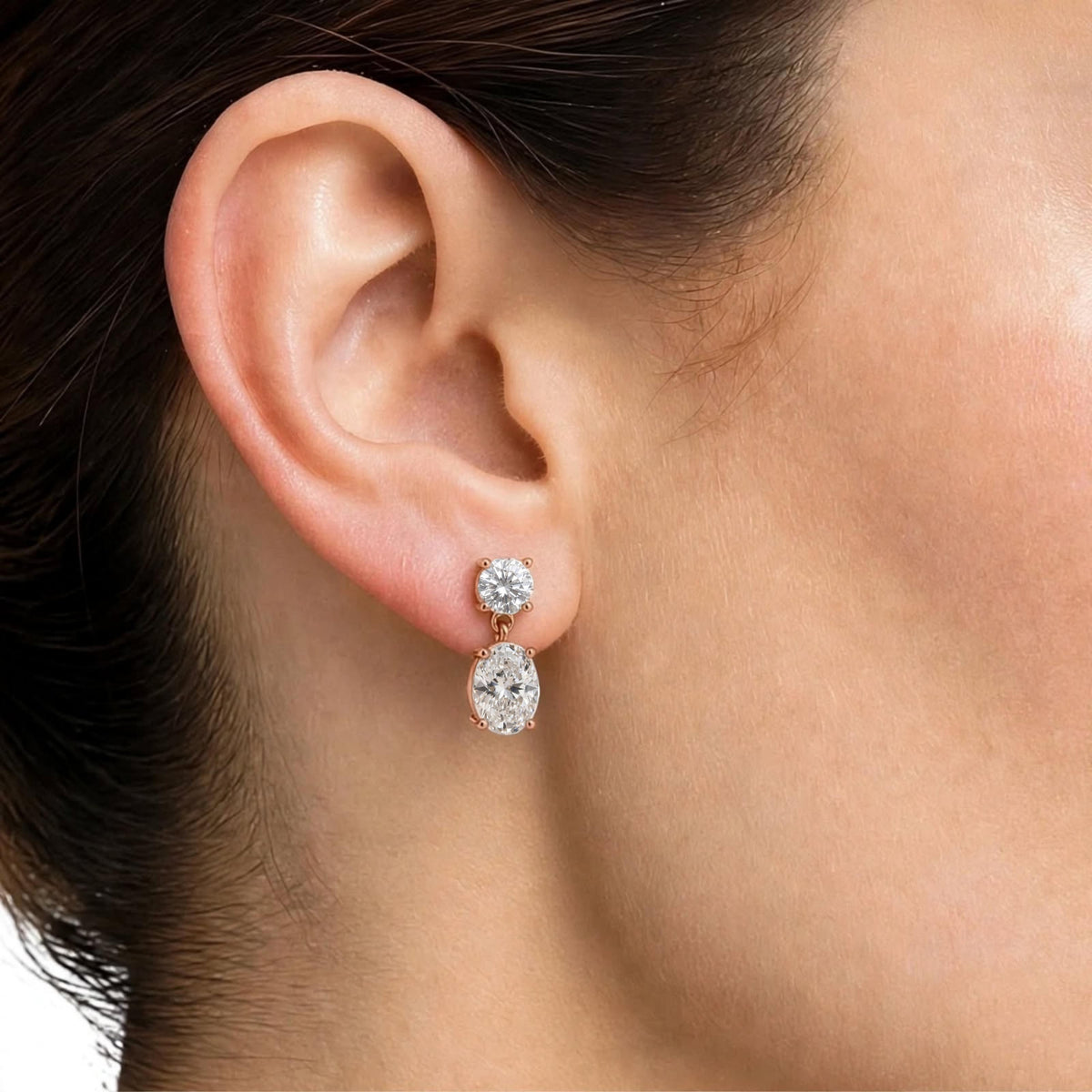 Lab-Grown Diamond Round-Oval Stud Earrings in 14K White Gold or 14K Yellow Gold