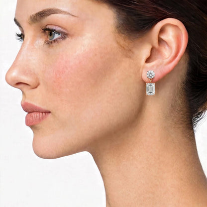 Lab-Grown Diamond Round & Emerald-Cut Stud Earrings in 14K White Gold or 14K Yellow Gold