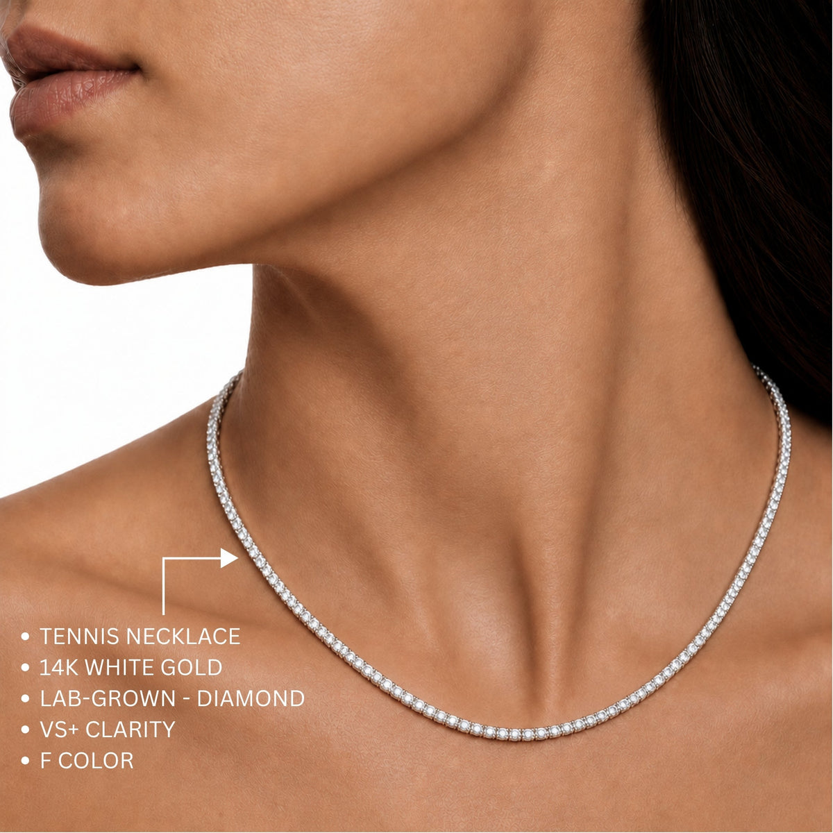Lab-Grown Diamond Round Tennis Necklace in 14K White Gold or 14K Yellow Gold