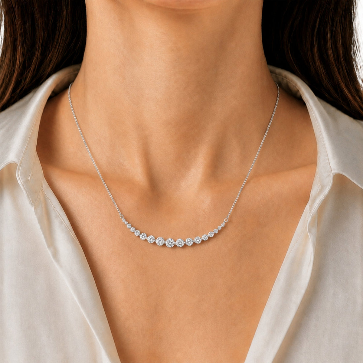 2 ct. T.W. Lab-Grown Diamond Round Smile Necklace in Sterling Silver or 14K Gold over Silver