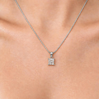 Lab-Grown Diamond Princess Solitaire Pendant Necklace in 14K White Gold or 14K Yellow Gold