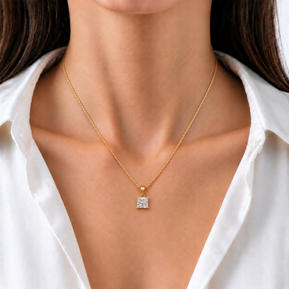 Lab-Grown Diamond Princess Solitaire Pendant Necklace in 14K White Gold or 14K Yellow Gold