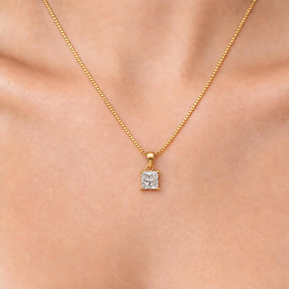 Lab-Grown Diamond Princess Solitaire Pendant Necklace in 14K White Gold or 14K Yellow Gold
