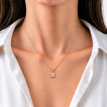 Lab-Grown Diamond Princess Solitaire Pendant Necklace in 14K White Gold or 14K Yellow Gold