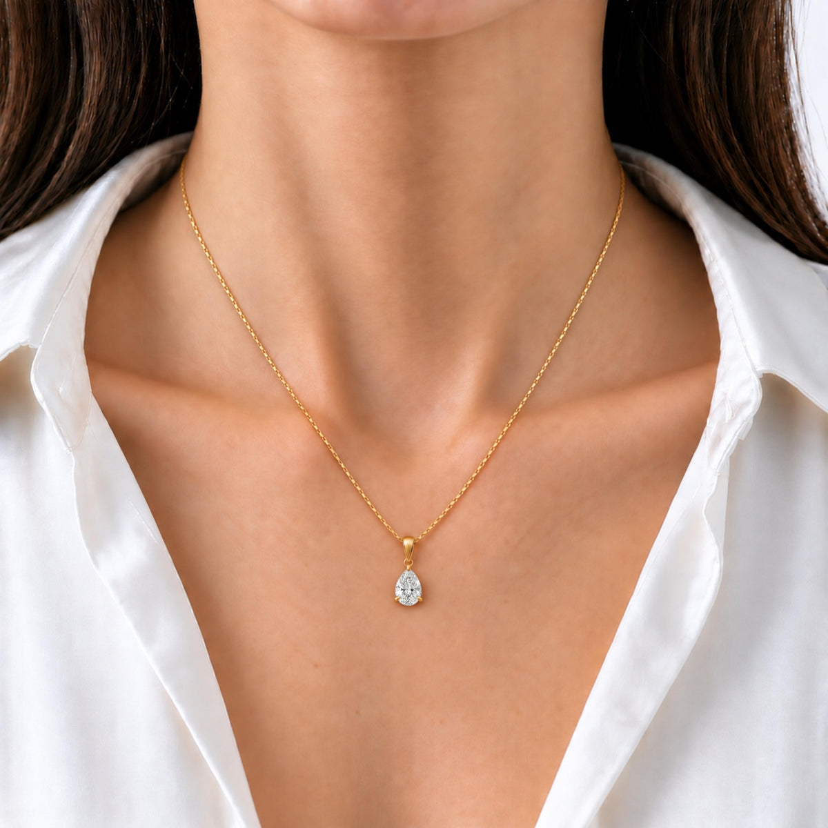Lab-Grown Diamond Pear Solitaire Pendant Necklace in 14K White Gold or 14K Yellow Gold
