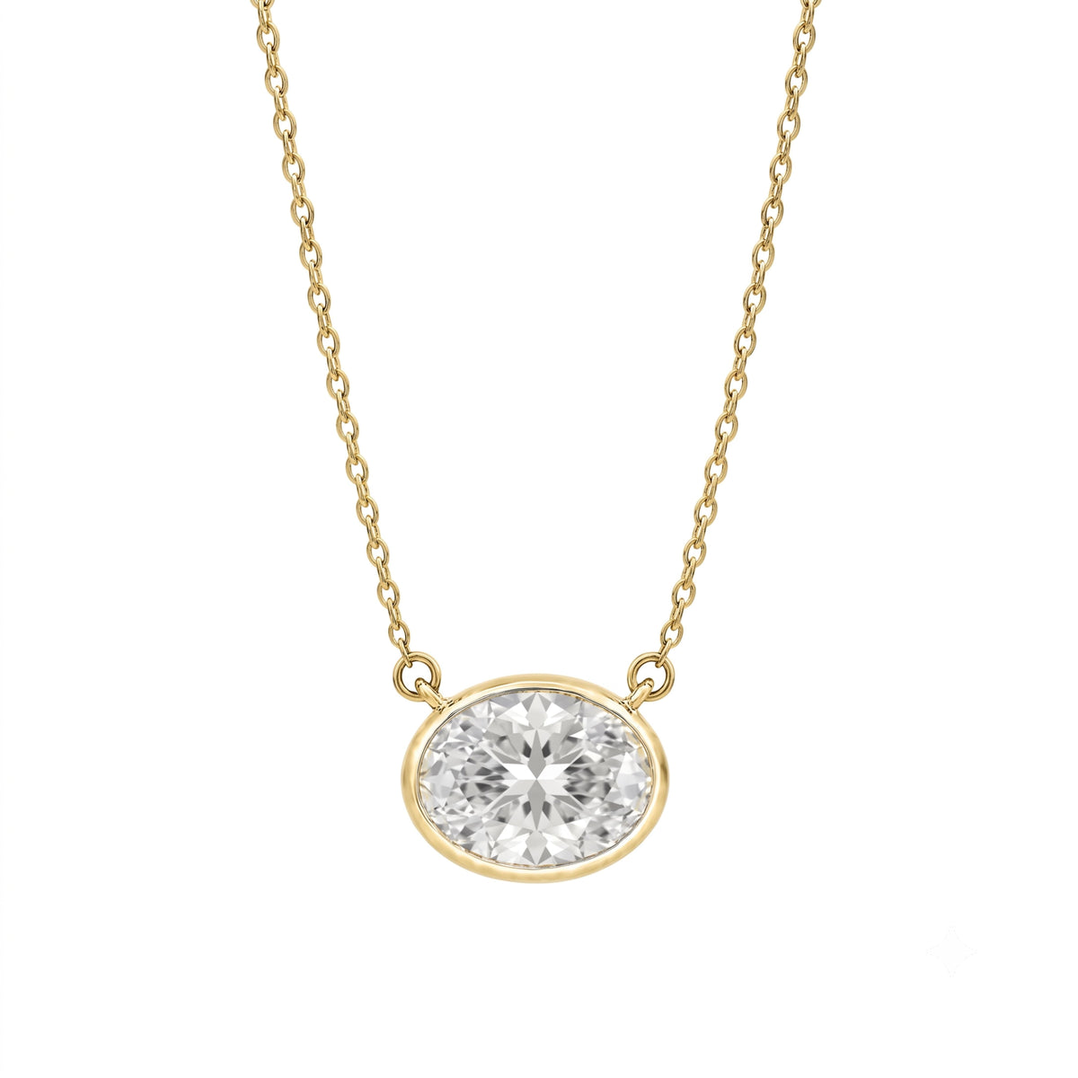 Lab-Grown Diamond Oval Solitaire Bezel Pendant Necklace in 14K White Gold or 14K Yellow Gold
