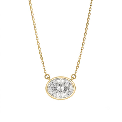 Lab-Grown Diamond Oval Solitaire Bezel Pendant Necklace in 14K White Gold or 14K Yellow Gold
