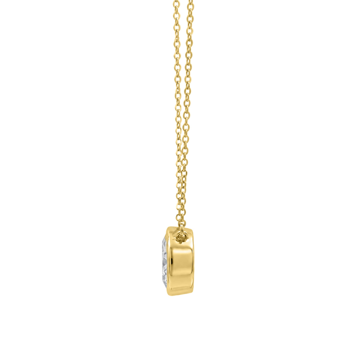Lab-Grown Diamond Oval Solitaire Bezel Pendant Necklace in 14K White Gold or 14K Yellow Gold